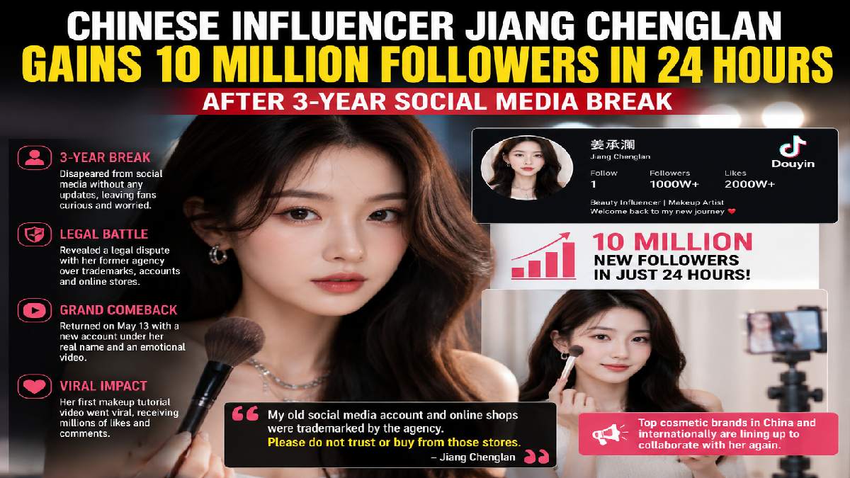 Chinese Influencer Jiang Chenglan Makes Massive Comeback, Gains 10 Million Followers in One Day