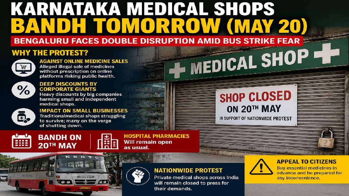 Karnataka Medical Shop Bandh Tomorrow: Bengaluru Faces Major Disruption Amid Bus Strike Fear