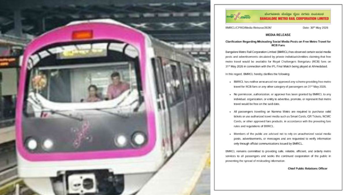 BMRCL Clarifies No Free Metro Travel for RCB Fans Ahead of IPL 2026 Final
