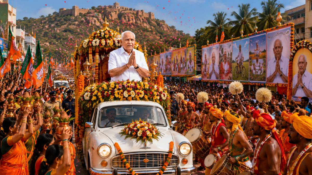 ಯಡಿಯೂರಪ್ಪ ಸ್ವಾಗತಕ್ಕೆ ಭರ್ಜರಿ ಸಿದ್ಧತೆ | Photo Credit: AI