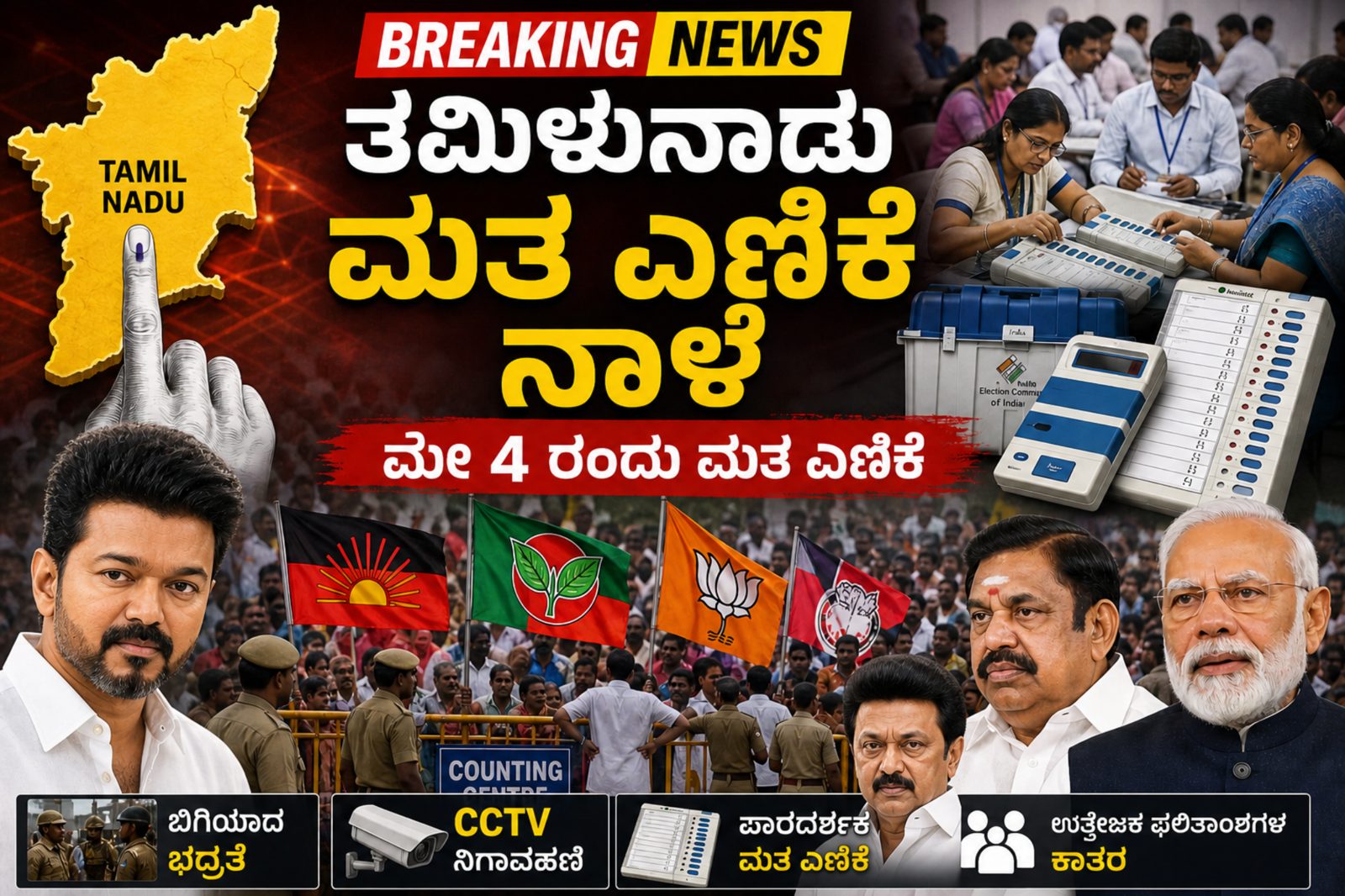 ತಮಿಳುನಾಡು ತೀರ್ಪಿಗೆ ಕ್ಷಣಗಣನೆ! ಯಾರು ಕಿಂಗ್? ನಾಳೆ ರಾಜಕೀಯ ಚಿತ್ರಣವೇ ಬದಲಾಗುತ್ತದೆಯೇ? | Photo Credit: AI Image
