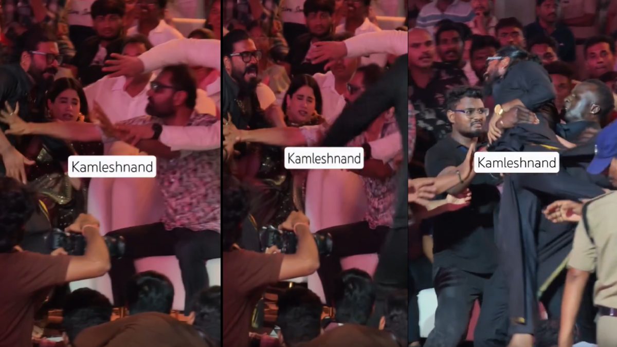 Fan Rushes Onto Stage During Peddi Event, Janhvi Kapoor Left Startled as Ram Charan's Bodyguard Steps In