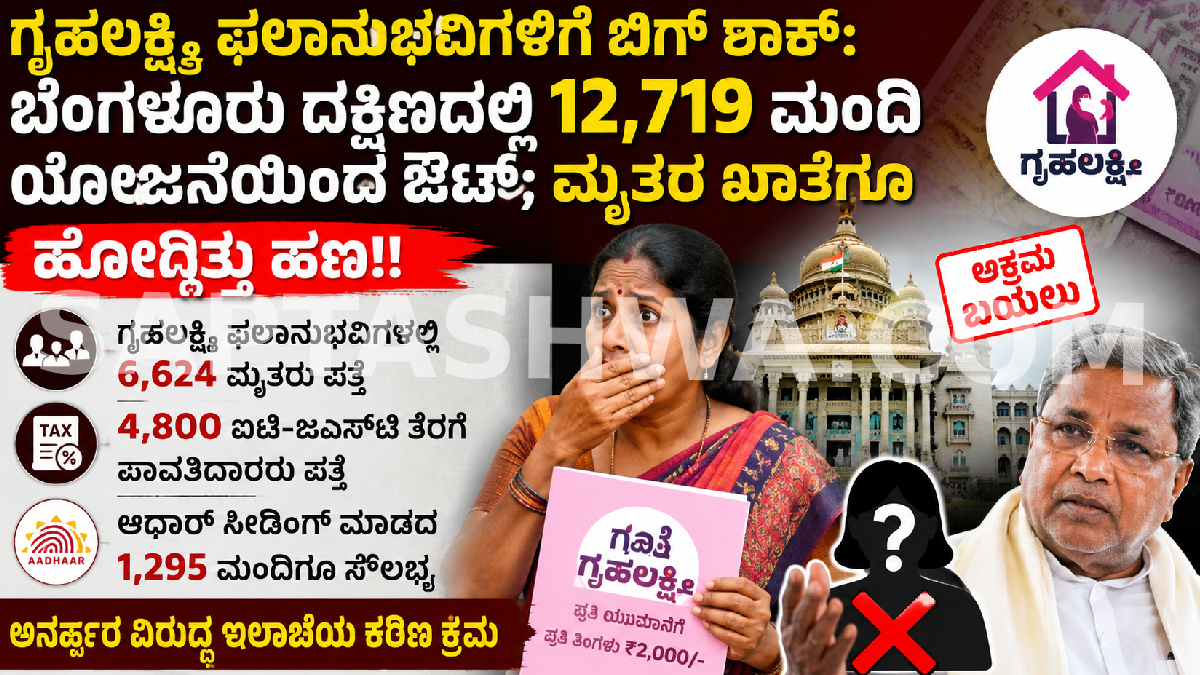 ಗೃಹಲಕ್ಷ್ಮಿ ಫಲಾನುಭವಿಗಳಿಗೆ ಬಿಗ್ ಶಾಕ್: ಬೆಂಗಳೂರು ದಕ್ಷಿಣದಲ್ಲಿ 12,719 ಮಂದಿ ಯೋಜನೆಯಿಂದ ಔಟ್; ಮೃತರ ಖಾತೆಗೂ ಹೋಗ್ತಿತ್ತು ಹಣ!!