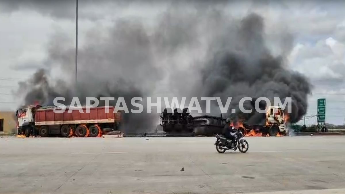 Ballari Highway Tragedy: Driver Dies in Fiery Truck Collision Near Jajarakal Toll Plaza
