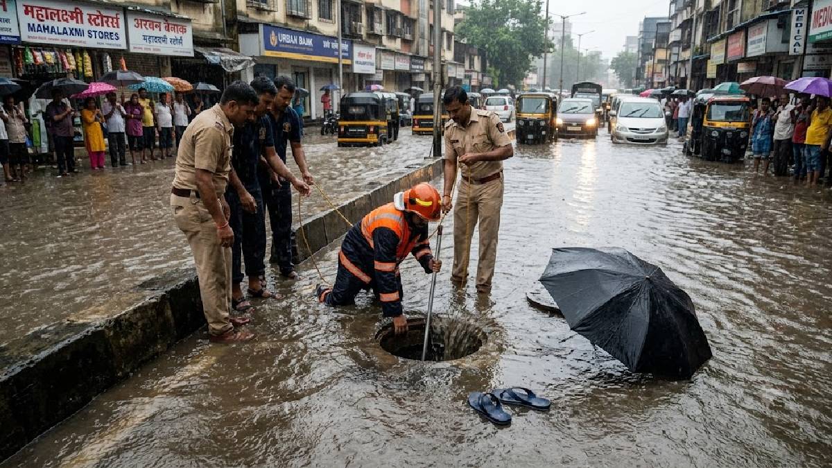 ಮುಂಬೈ ಜಲಪ್ರಳಯಕ್ಕೆ ಮತ್ತೊಂದು ಬ*ಲಿ - ಫೋನ್‌ನಲ್ಲಿ ಮಾತನಾಡುತ್ತಾ ತೆರೆದ ಮ್ಯಾನ್‌ಹೋಲ್‌ಗೆ ಬಿದ್ದು ವ್ಯಕ್ತಿ ದುರ್ಮ*ರಣ!!