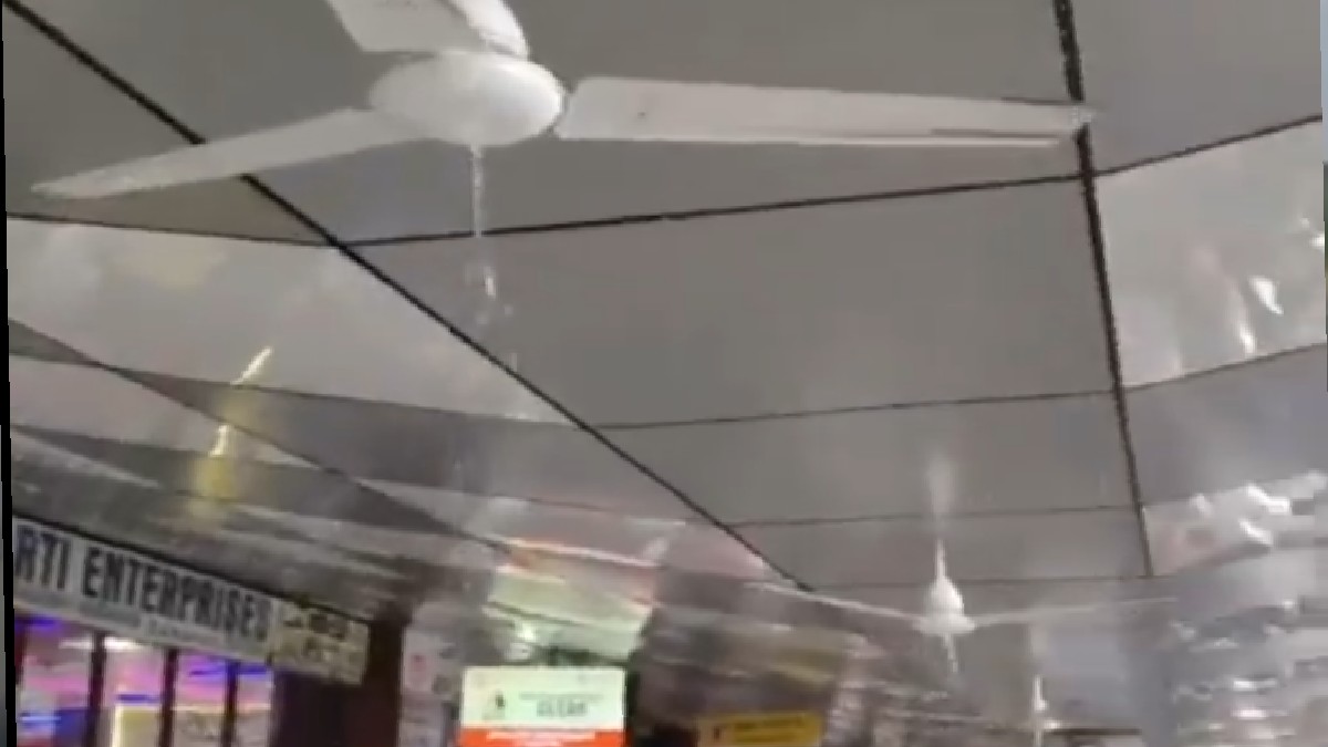 Banaras Railway Station Ceiling Fans Leak Water After Heavy Rain | | Photo Credit: https://x.com/Sachingupta