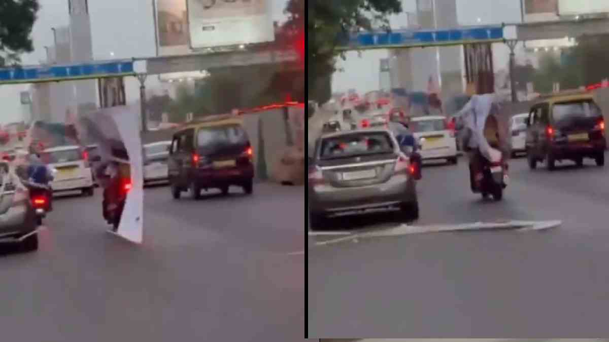 Massive Birthday Banner Collapses onto Motorcyclist from Foot Overbridge in Thane