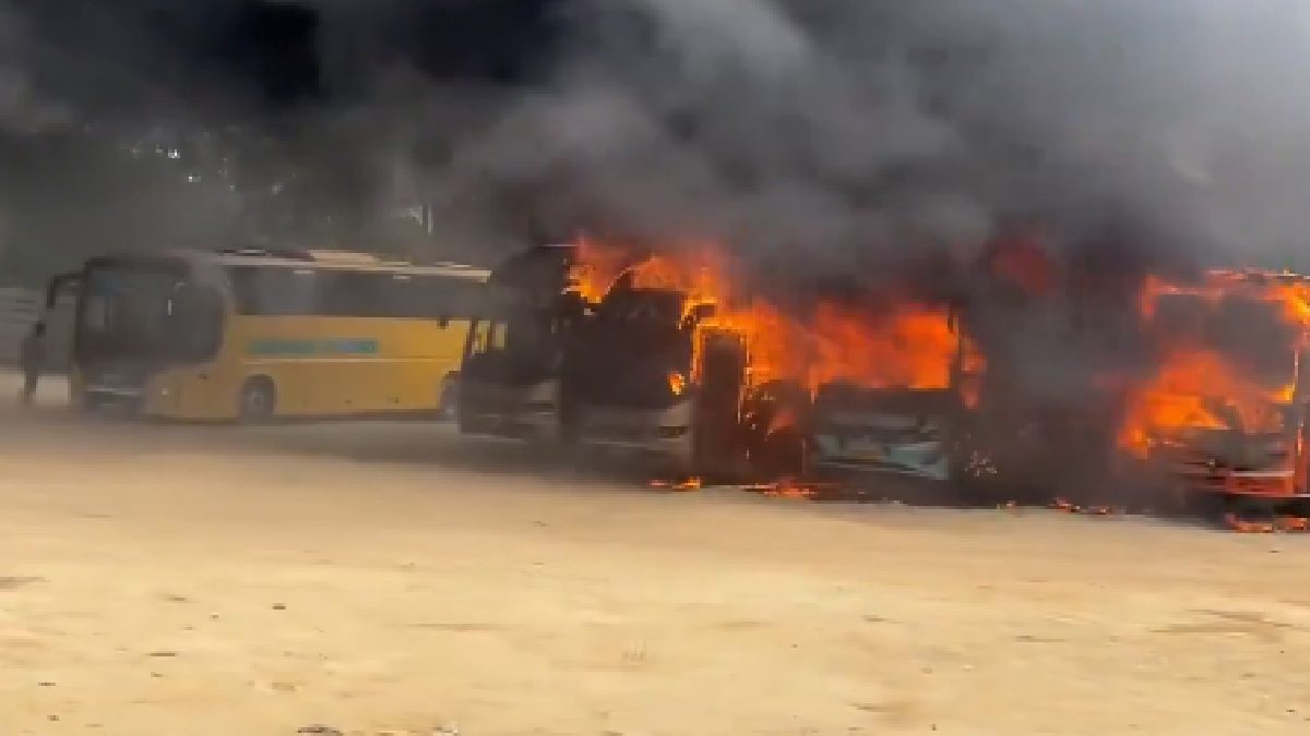 Massive Blaze Near Anekal: Four Private Buses Reduced to Ashes, No Casualties Reported