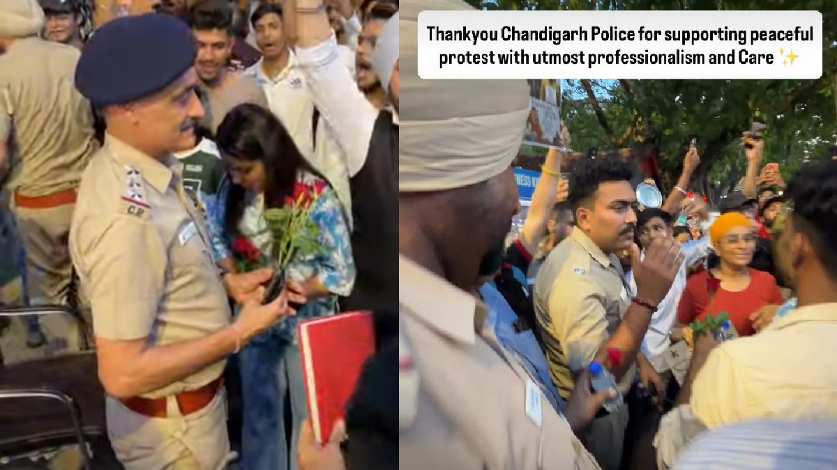 Chandigarh Protesters Offer Roses to Police, Viral Video Highlights Peaceful CJP Demonstration