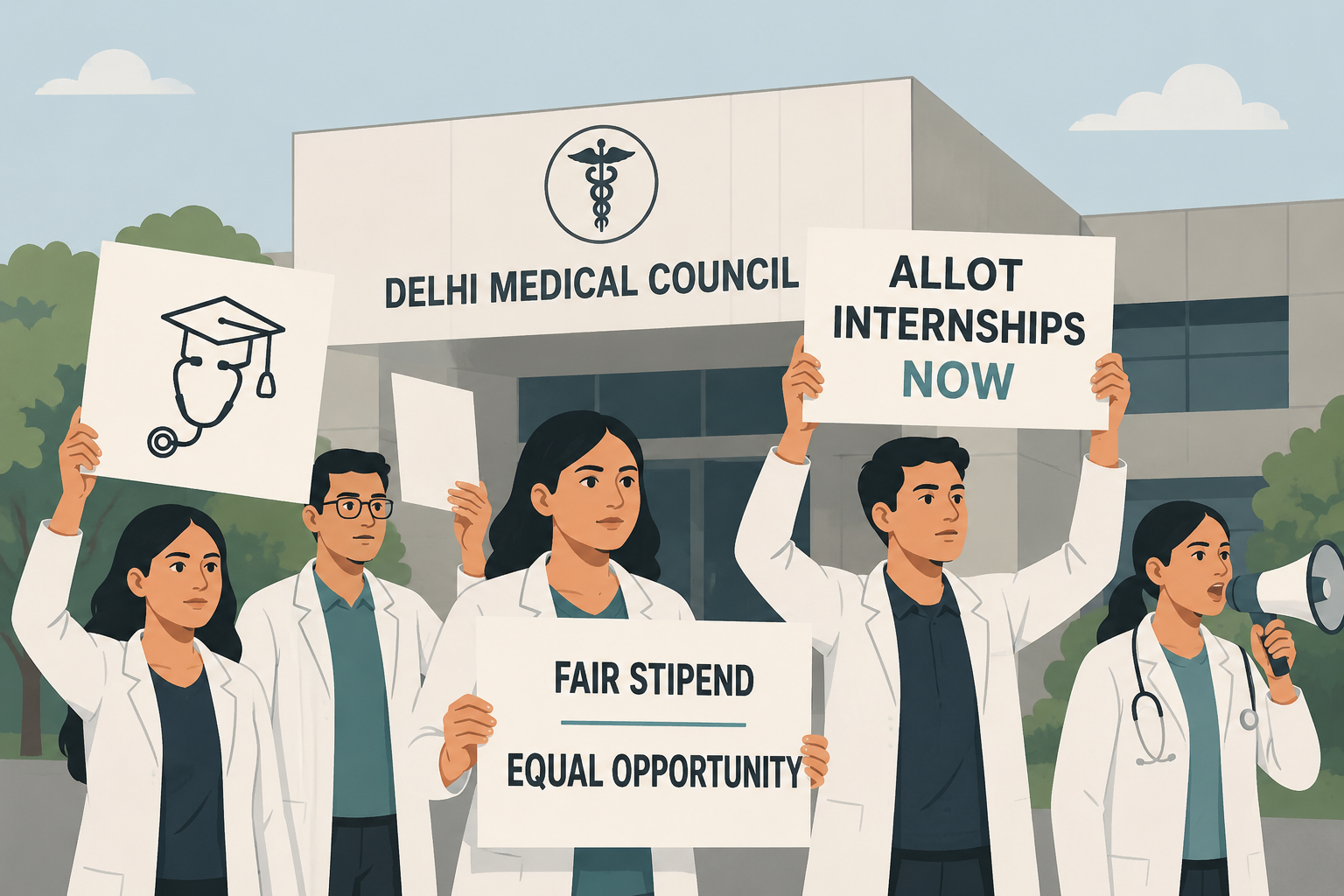 Delhi FMGs Protest Internship Delay, Demand Stipend as DMC Assures Financial Clearance Soon