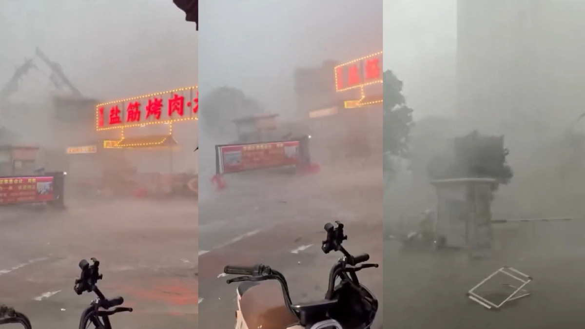 Xi’an Storm: Strong Winds Cause Chaos in Weiyang District, Debris and Trees Sent Flying