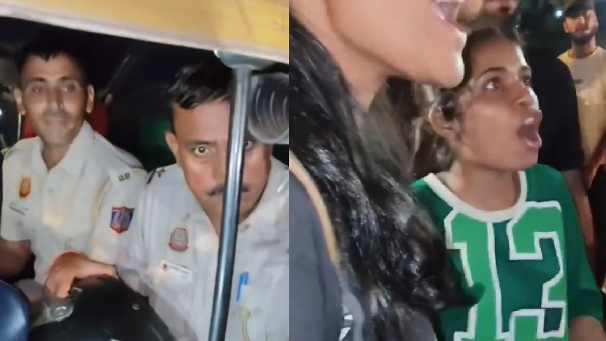 Crowd surrounds police  during viral incident | Photo Credit: https://x.com/Rahulk123d
