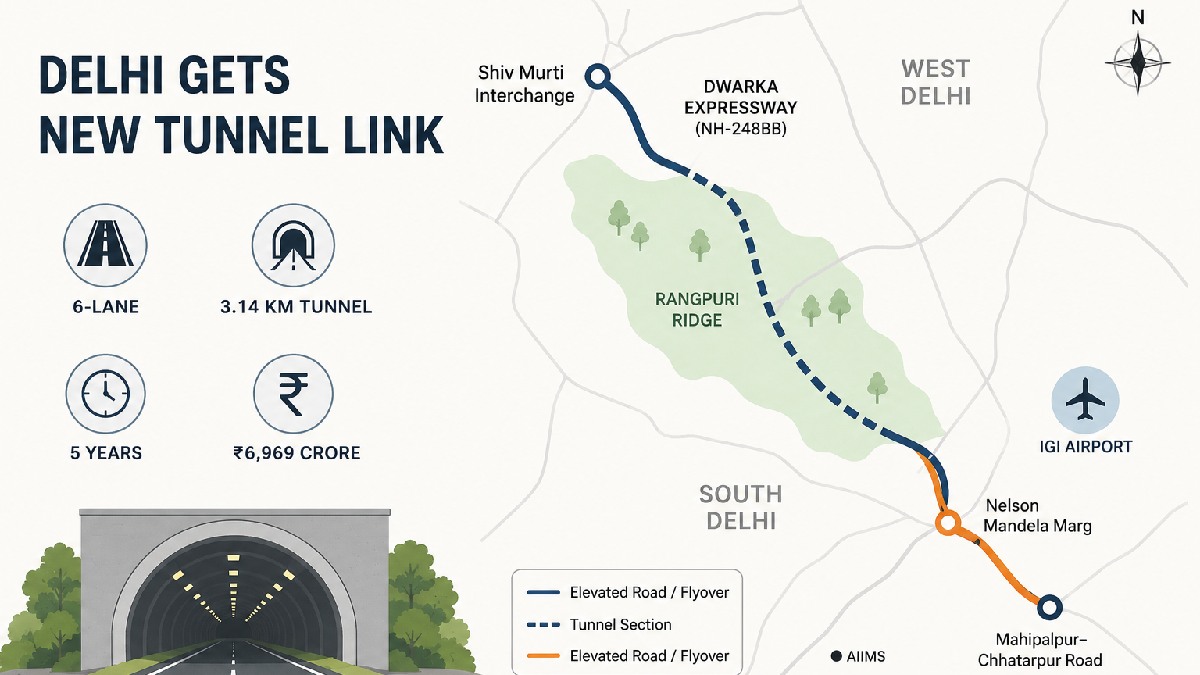 Delhi to Get ₹6,970-Crore Road Tunnel Linking Dwarka Expressway to Vasant Kunj; Cabinet Gives Approval