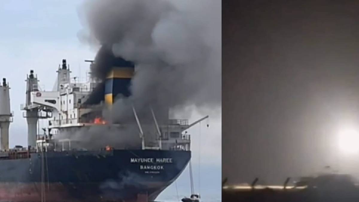 Damaged UAE oil tanker after Iranian missile strike in the Strait of Hormuz | Photo Credit: https://x.com/RealBababanaras