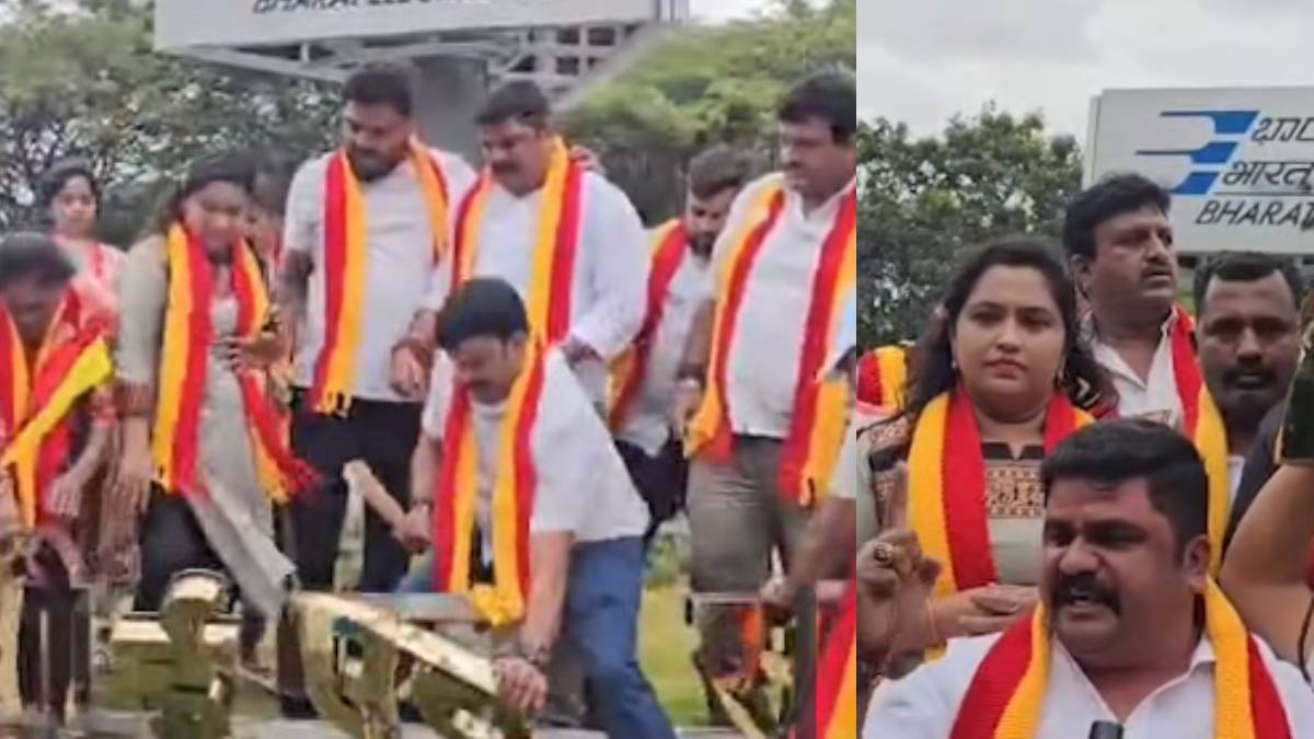 ಬೆಂಗಳೂರಿನ ಬಿಇಎಲ್ ವೃತ್ತದಲ್ಲಿ ಕರವೇ ರೌದ್ರಾವತಾರ - ಹಿಂದಿ ನಾಮಫಲಕ ಕಿತ್ತೆಸೆದು ಭಾರಿ ಆಕ್ರೋಶ!!