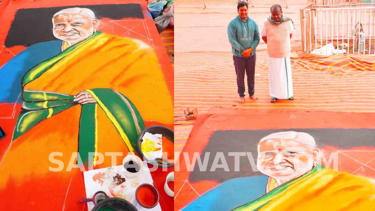 HD Kumaraswamy Applauds Mahadevu's Rangoli Artwork at Mavinakere Sri Ranganatha Swamy Temple