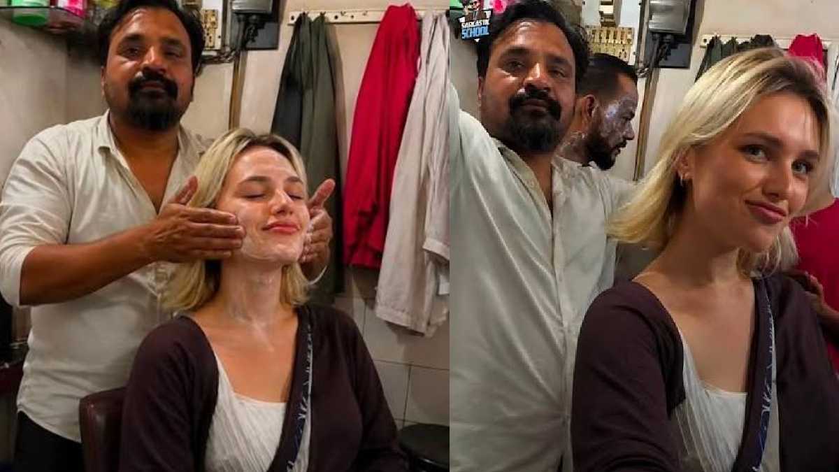 Russian tourist receiving face massage at Delhi men's salon | Photo Credit: https://www.instagram.com
