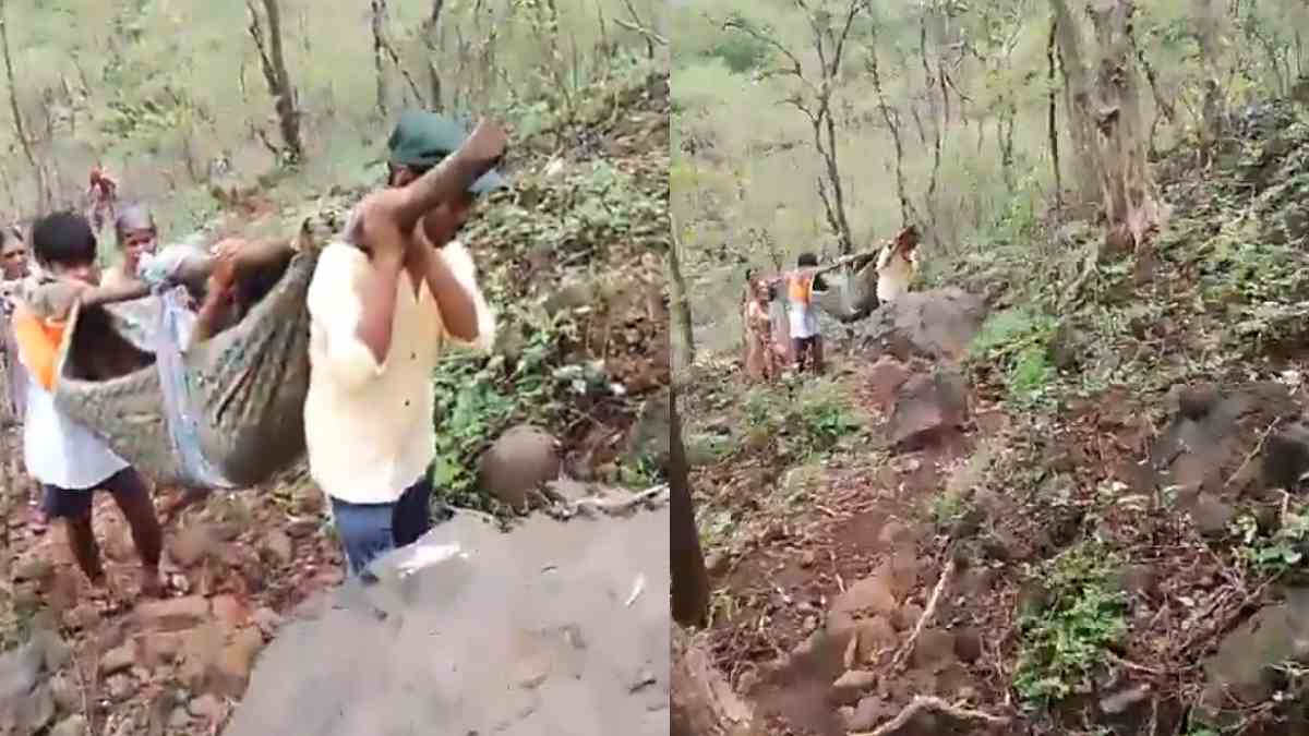Pregnant Woman Carried in Cloth Sling as Village Lacks Road Access Near Mumbai