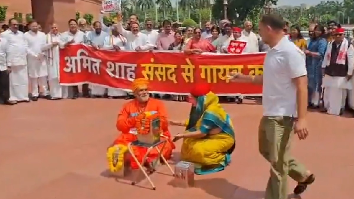 Rahul Gandhi, Pappu Yadav and INDIA Bloc Stage Skit at Parliament Over Ram Temple Donation Allegations and Student Crackdown