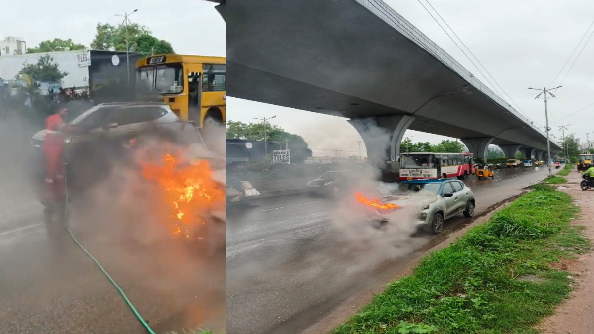 Rajendranagar Traffic Police Extinguish Car Fire Near PVNR Expressway, Prevent Major Accident | Photo Credit: https://x.com/HYDTP