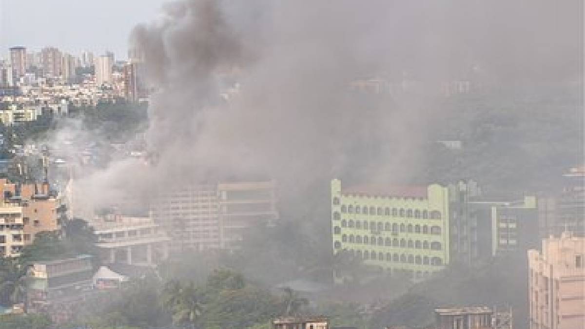 Fire at N.L. Dalmia School | Photo Credit: https://x.com/Vishii14
