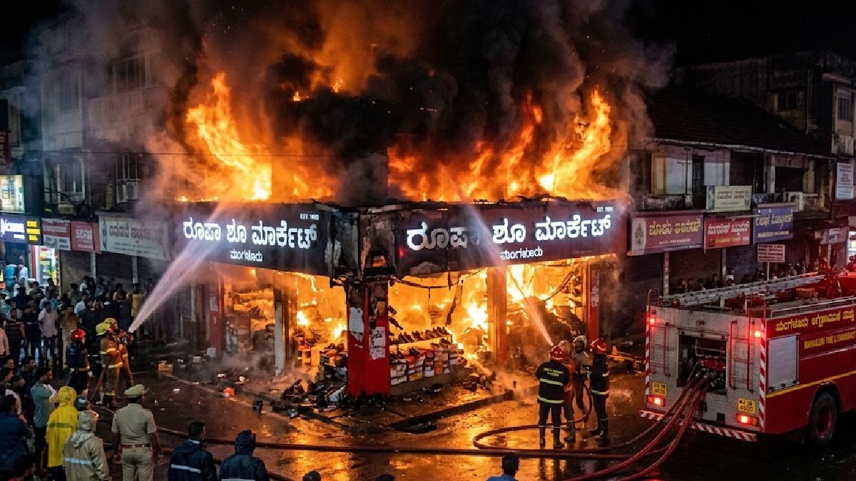 ಮಂಗಳೂರು ಬೆಂಕಿ ಅವಘಡ, ಹಂಪನಕಟ್ಟೆ ಶೂ ಅಂಗಡಿ | Photo Credit: AI