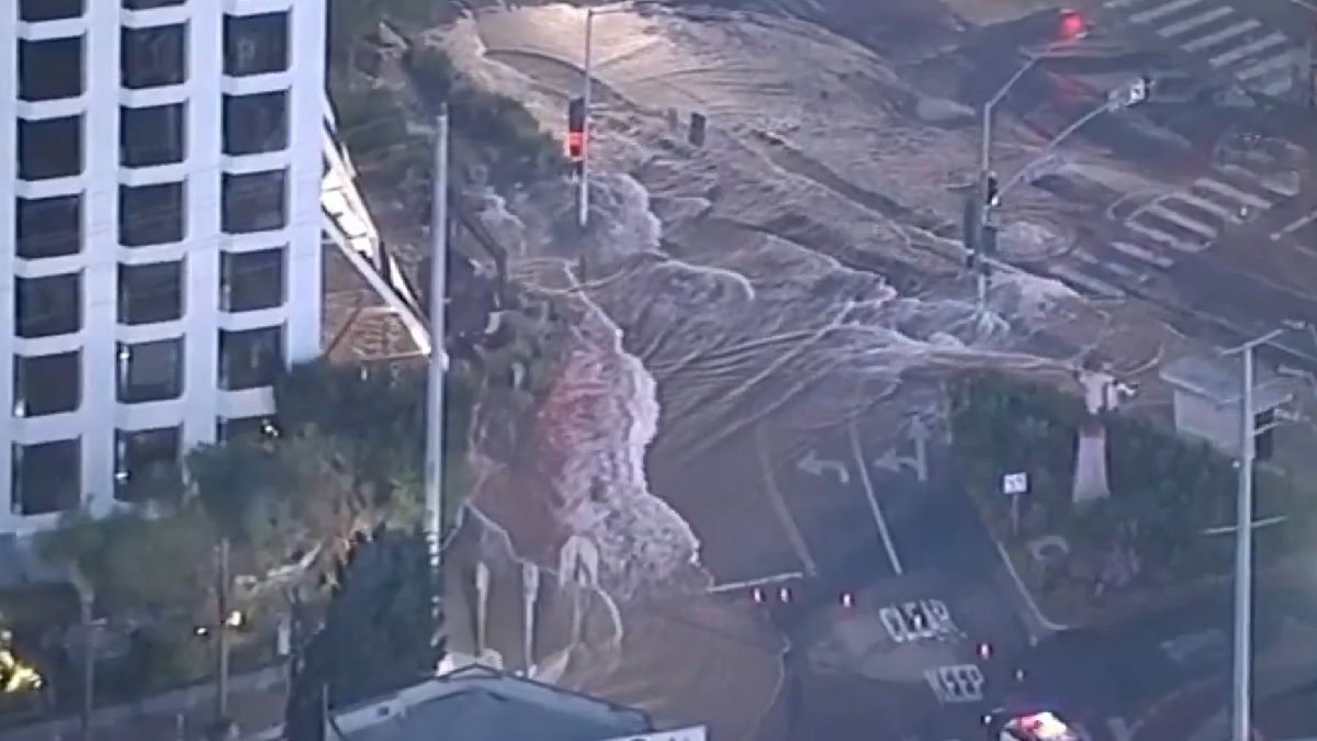 Sunset Boulevard Closed Indefinitely After 100-Year-Old Water Main Rupture Creates Massive Sinkhole