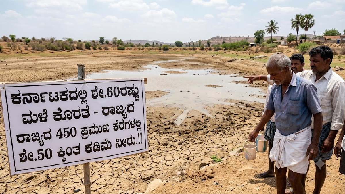 ಕರ್ನಾಟಕ ಮಳೆ ಕೊರತೆ, ಕರ್ನಾಟಕ ಕೆರೆಗಳಲ್ಲಿ ನೀರು | Photo Credit: AI