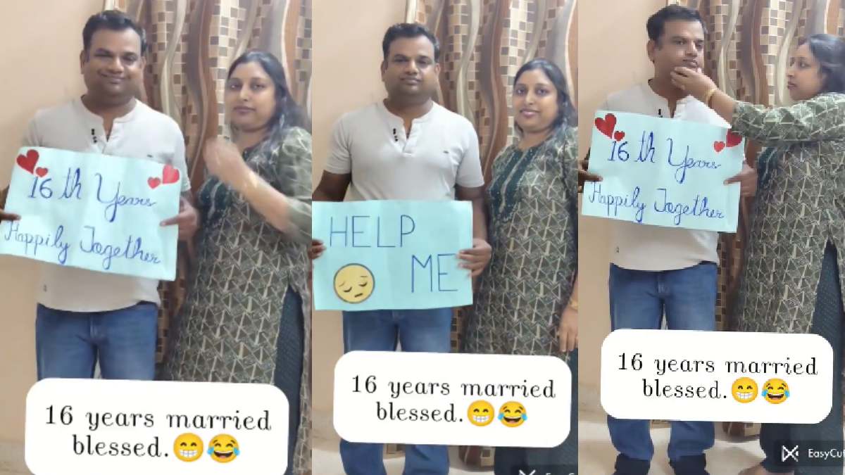 16 Years of Marriage, One Hilarious Twist: Husband Flips Anniversary Sign to ‘HELP ME