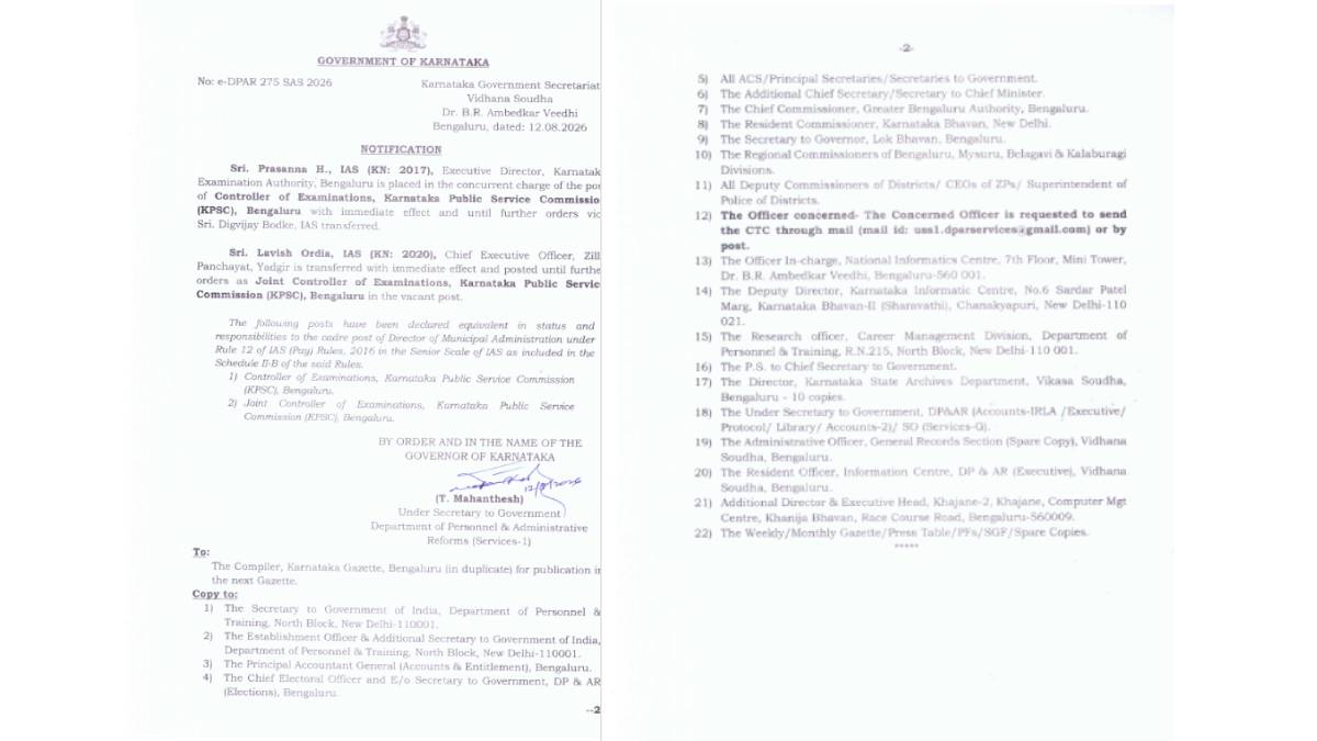Prasanna H Gets Additional Charge as Controller of Examinations at Karnataka PSC