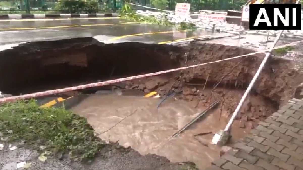 Heavy Rain Triggers Road Collapse Near Chandigarh’s Sector 26, Traffic Hit