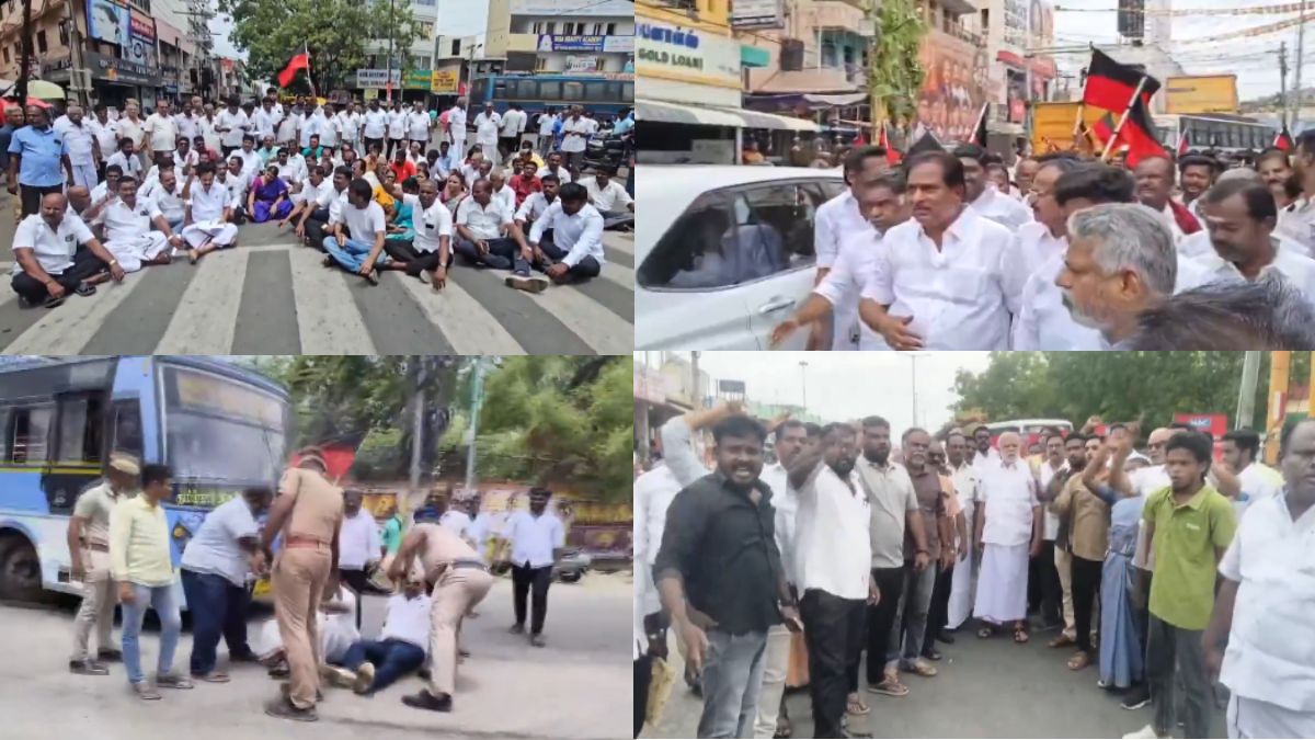 DMK Cadres Stage Statewide Protests Condemning Udhayanidhi Stalin’s Arrest Across Tamil Nadu | Photo Credit: https://x.com/Vignesh_twitz