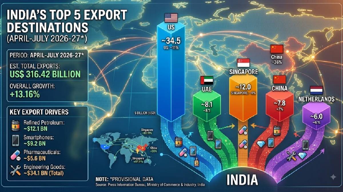 US Remains India’s Biggest Export Market in April–July 2026, UAE and Singapore Among Top Destinations