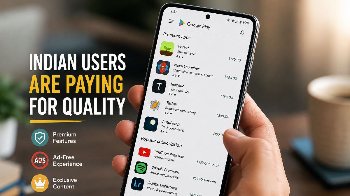 Indian smartphone user paying for premium mobile apps | Photo Credit: Ai generated