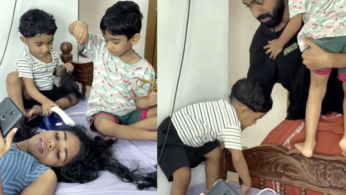 Kids Give Mom a Surprise Haircut While She Relaxed on Her Phone, Dad Steps In