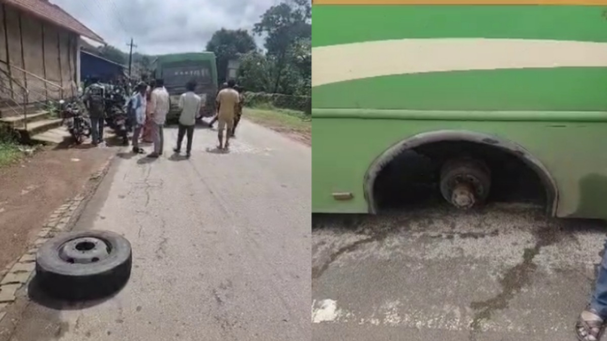 KSRTC Bus Wheel Comes Off While Moving in Agumbe, Driver’s Quick Action Prevents Major Accident