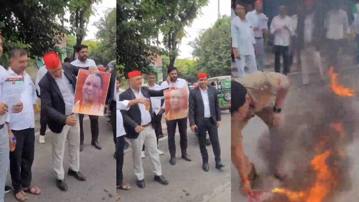 Yogi Poster Survives Repeated Attempts to Burn It During Meerut Protest