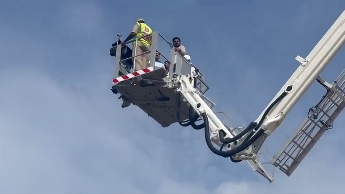 Telangana CM Reaches Crane Platform to Review Mir Alam Tank Bridge Project