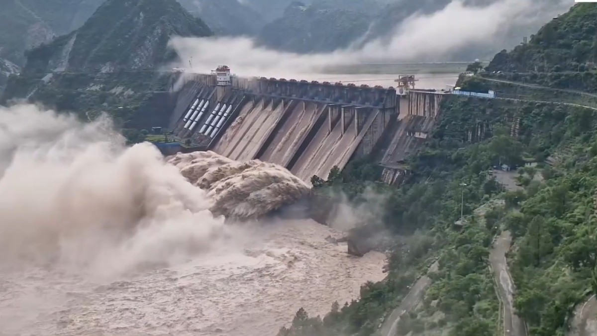 Chenab River Swells as Salal Dam Gates Opened for Flushing in Jammu and Kashmir
