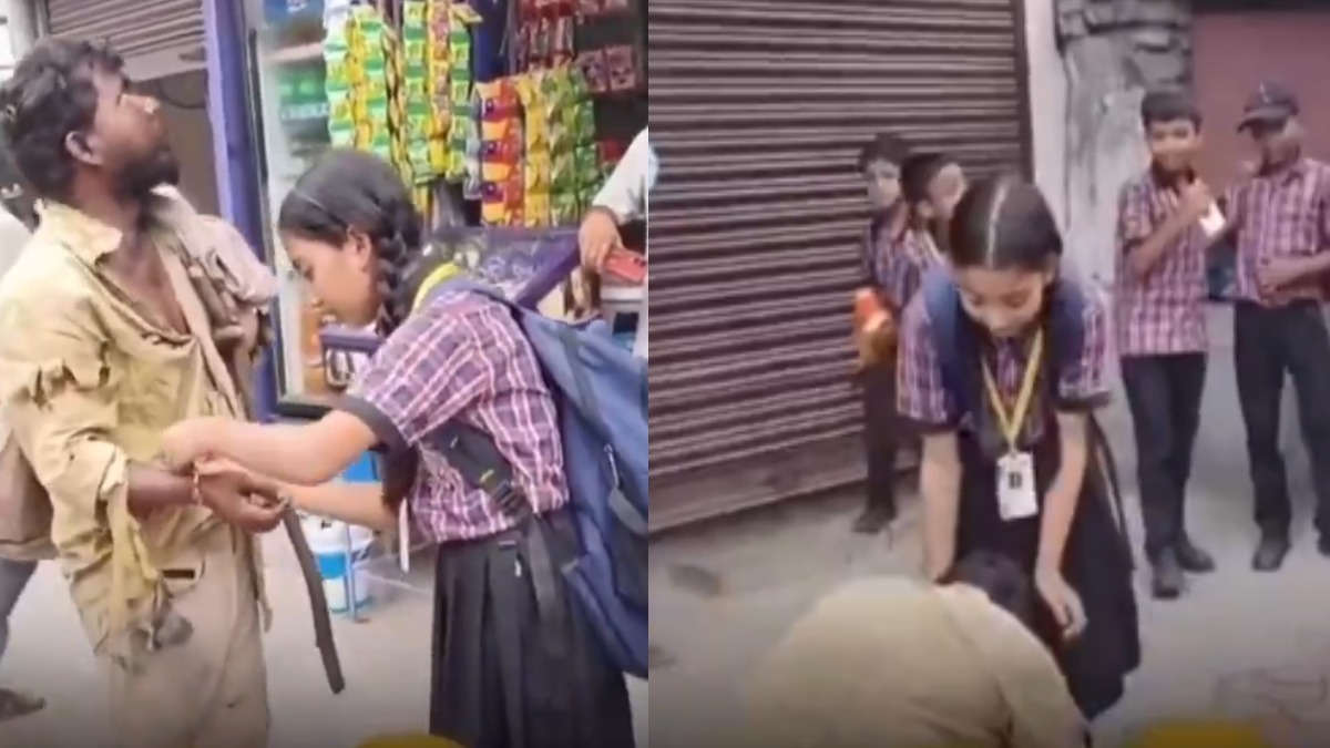 Schoolgirl Ties Rakhi to Mentally Ill Man on Street; His Response goes viral and Viewers Touched