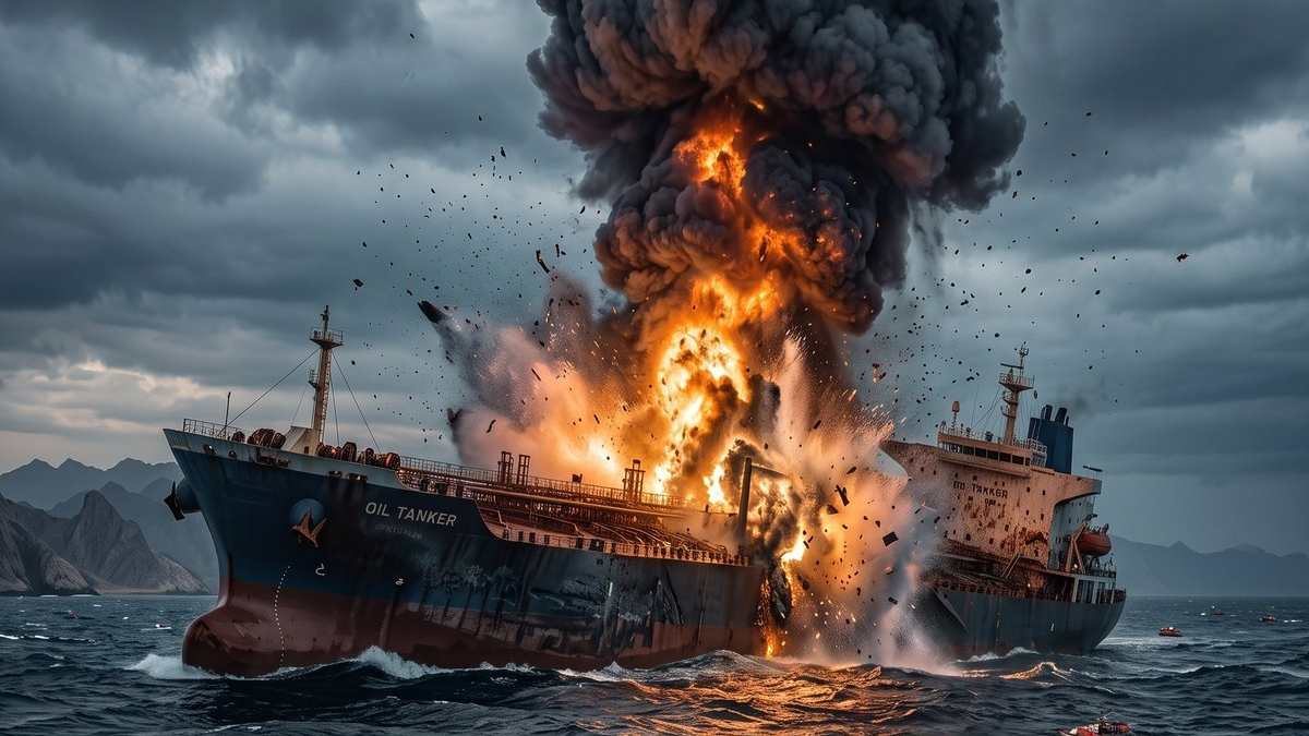 Supertanker Catches Fire After Hitting Two Naval Mines in Strait of Hormuz Amid US-Iran Tensions