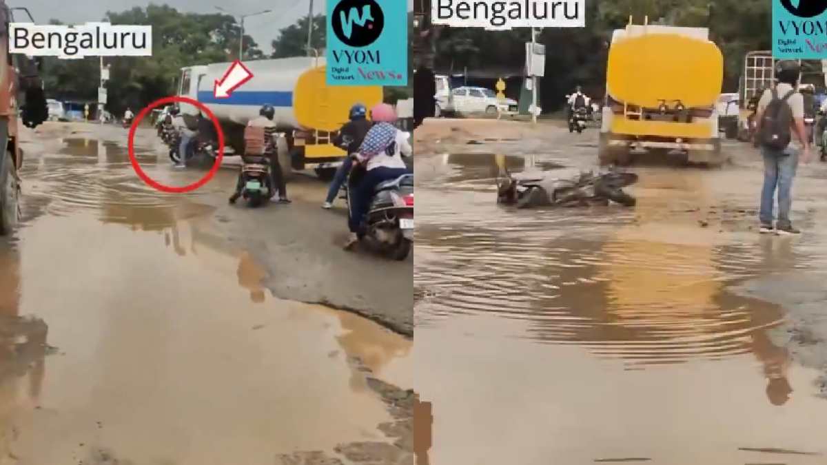 Truck Smashes Bike After Alleged Hit Attempt On Waterlogged Road