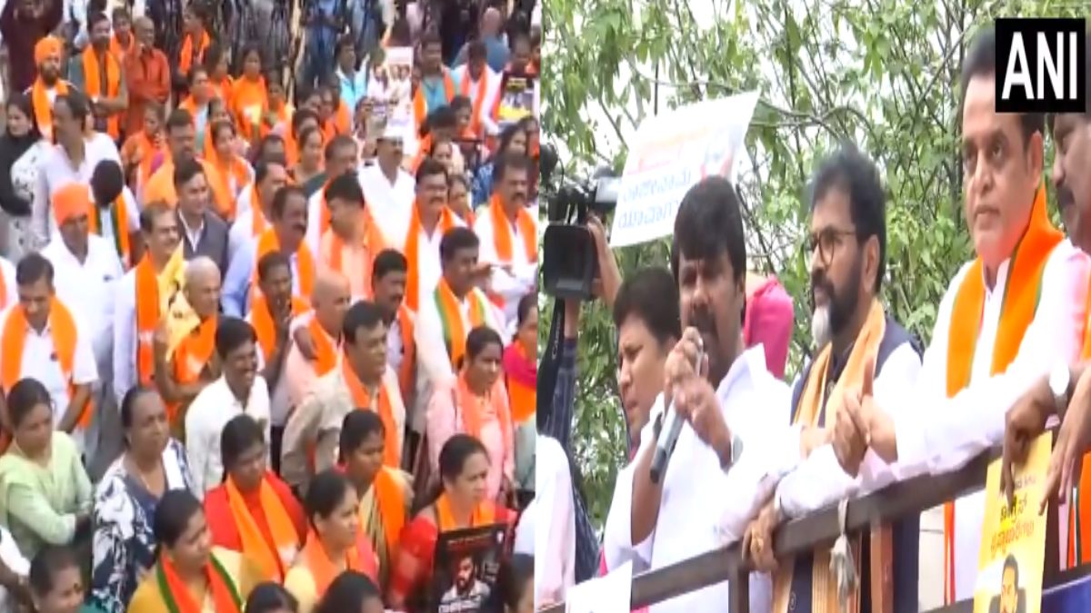 Bengaluru BJP Protest: B.Y. Vijayendra, R. Ashoka Demand B. Nagendra’s Resignation Over Valmiki Corporation Scam