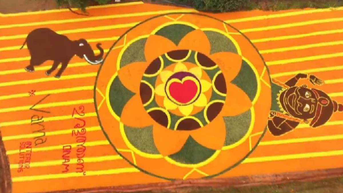 Wayanad’s Giant Pookkalam Honours Beloved Elephant Maniyan With 10,000 Kg of Flowers