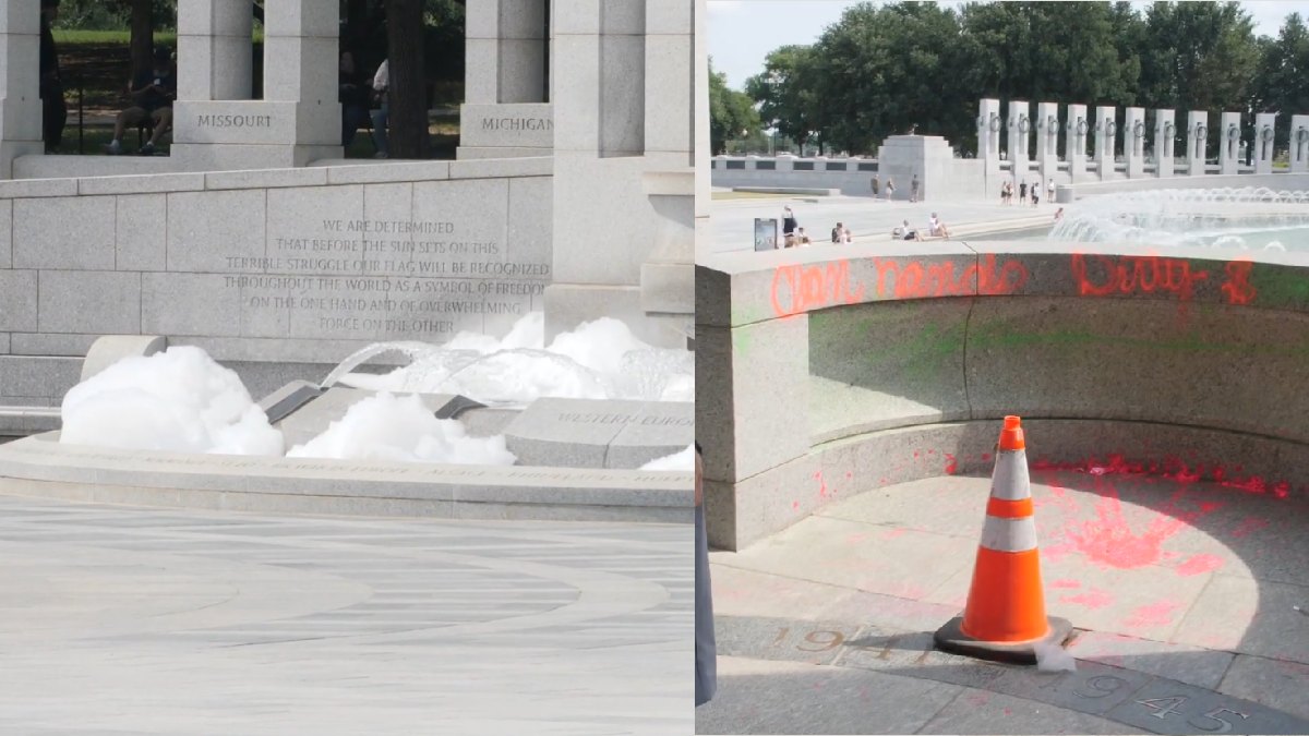 World War II Memorial Vandalised in Washington DC With Bubbles, Graffiti | Photo Credit: x.com/_anthonypeltier