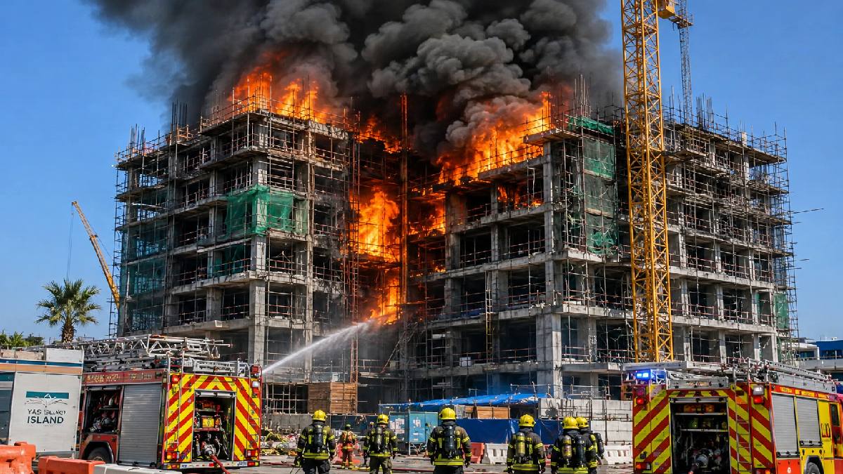 Fire Breaks Out at Under-Construction Building on Yas Island; Emergency Teams Contain Blaze