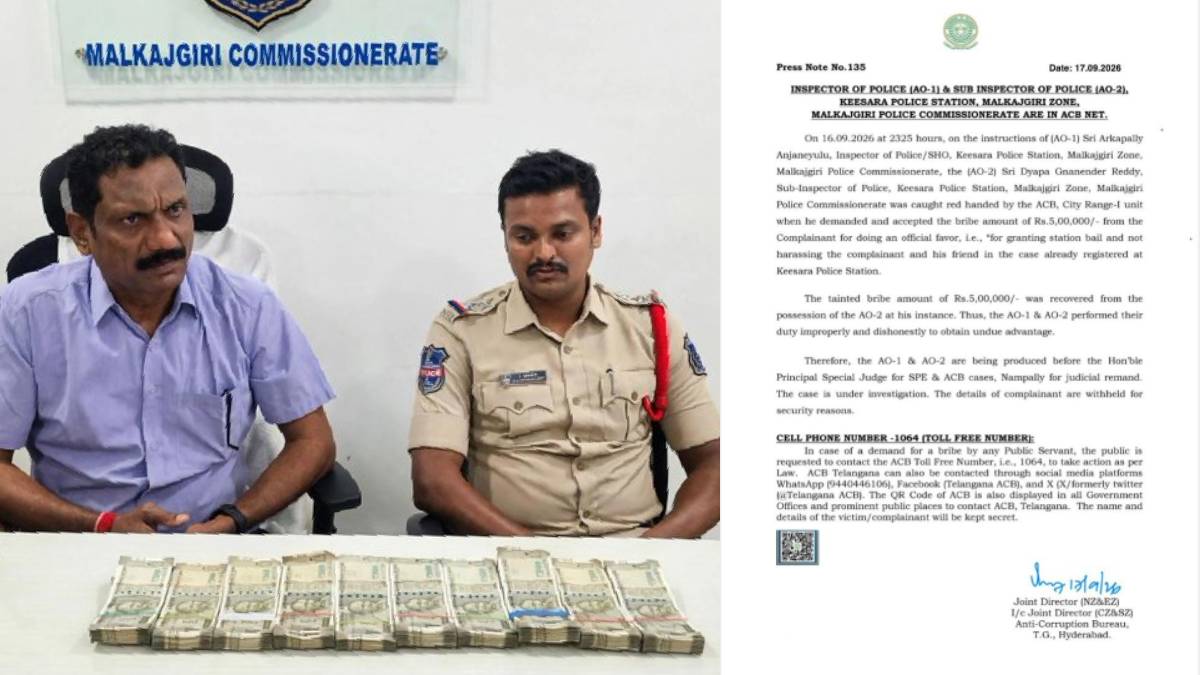 Keesara SI Bribe Case: ACB Catches Officer With ₹5 Lakh | Photo Credit: https://x.com/TelanganaACB
