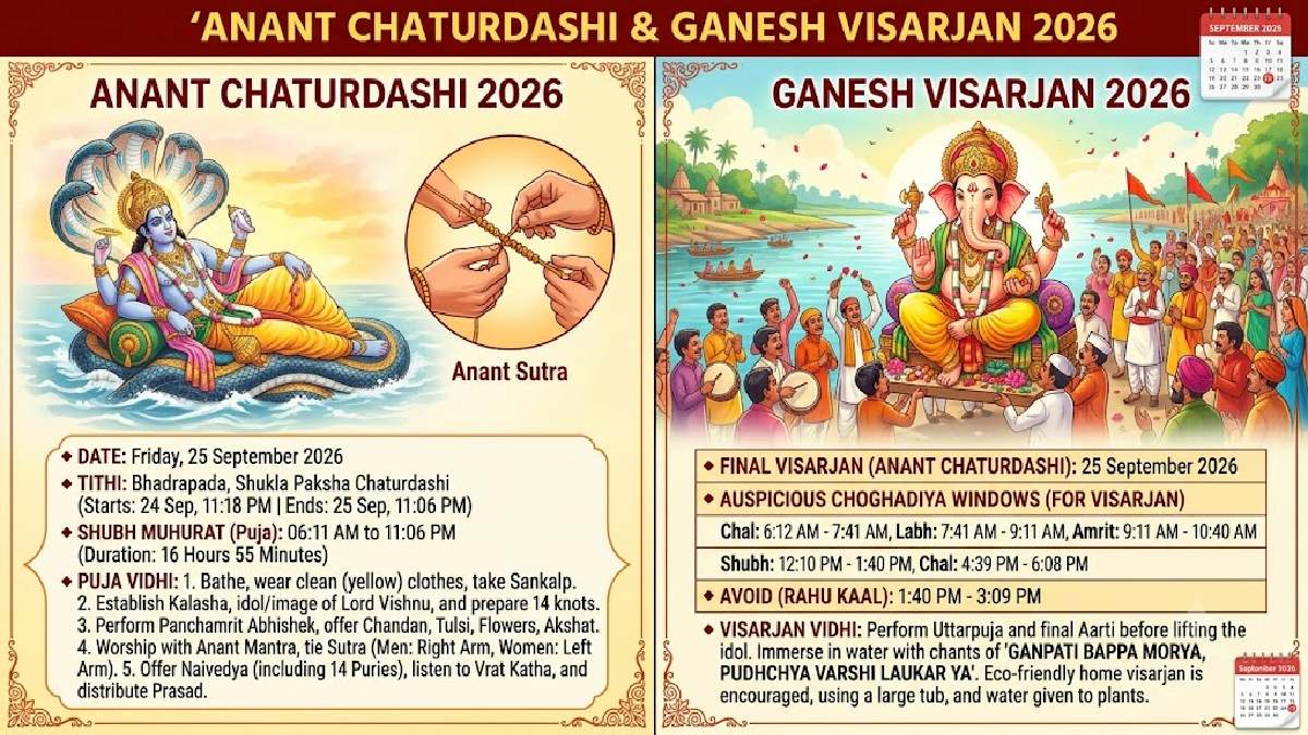 Anant Chaturdashi 2026: Date, Tithi, Shubh Muhurat, Puja Vidhi and Ganesh Visarjan Time