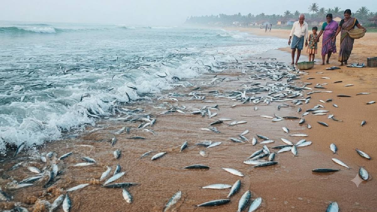 ಕುಂದಾಪುರ ಕಡಲತೀರದಲ್ಲಿ ರಾಶಿ ರಾಶಿ ಬೂತಾಯಿ | Photo Credit: blob:https://gemini.google.com