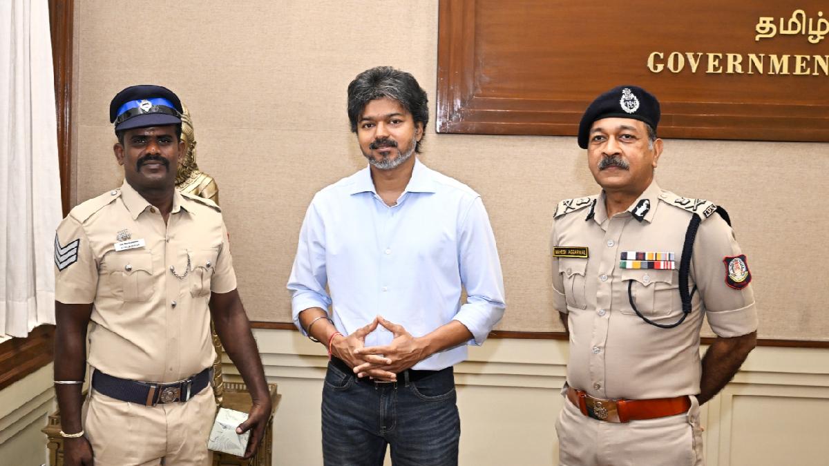 CM Joseph Vijay Honours Head Constable Velmurugan For Brave Action Against Gutka Smuggling